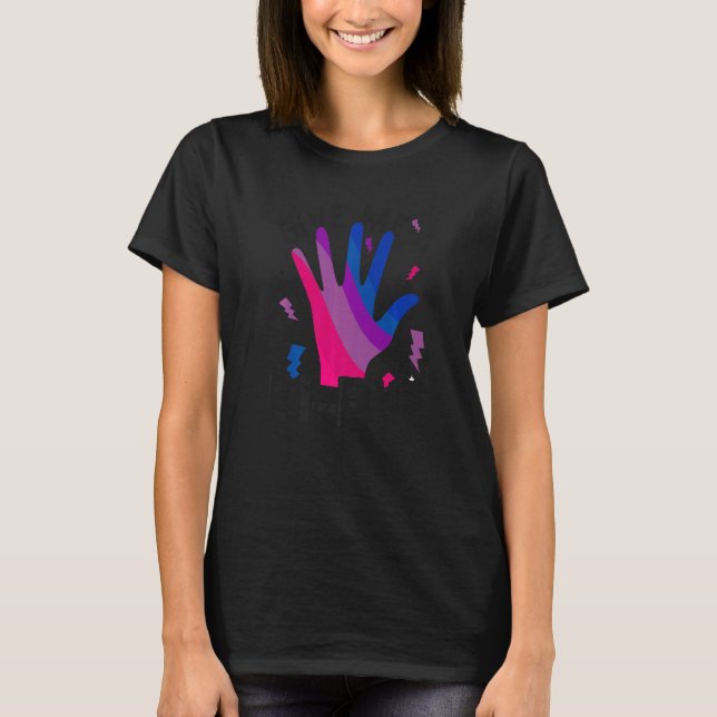Bisexual Bi Pride Flag Hand Gimme A Bi Five T-Shirt (Front)