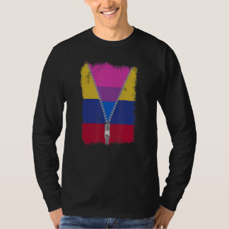 Bisexual Colombia Flag Zip Colombian Lgbt Pride T-Shirt