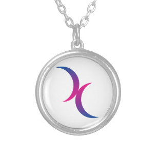 Bisexual double moons silver plated necklace