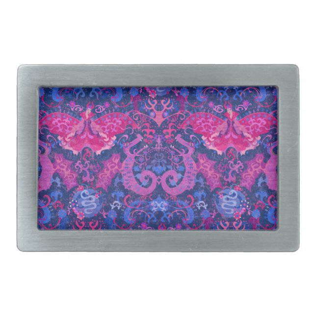 Bisexual Dragon Damask - Bi Pride Flag Colors Belt Buckle (Front)