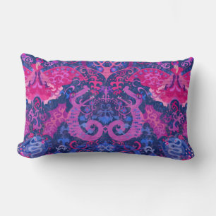 Bisexual Dragon Damask - Bi Pride Flag Colors Lumbar Pillow