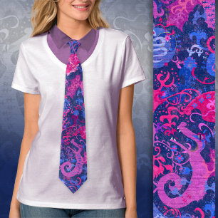 Bisexual Dragon Damask - Bi Pride Flag Colors Neck Tie