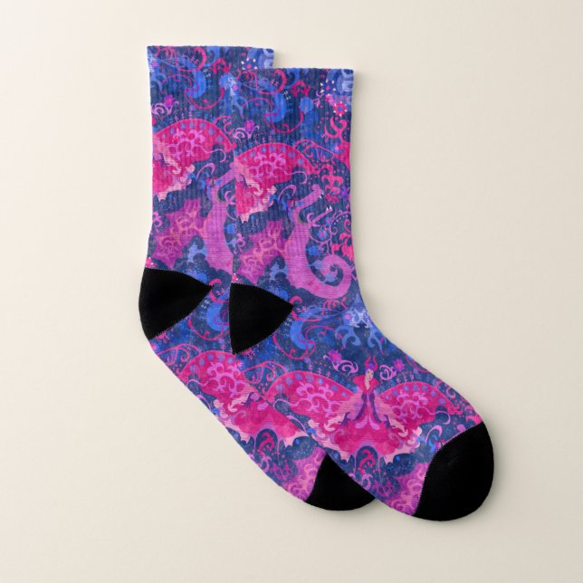 Bisexual Dragon Damask - Bi Pride Flag Colors Socks (Pair)