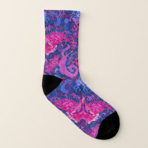 Bisexual Dragon Damask - Bi Pride Flag Colors Socks