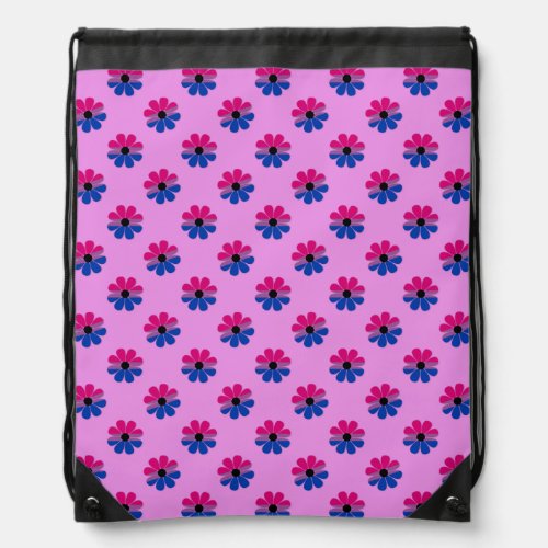 Bisexual Flag Flowers Bi Pride Flag Drawstring Bag