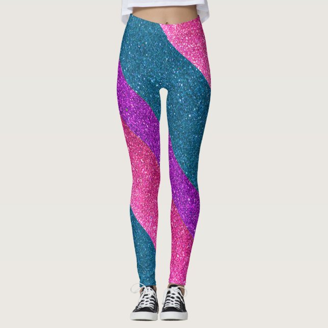 Bisexual Flag Gay Pride Glitter LGBTQ Queer  Leggings (Front)