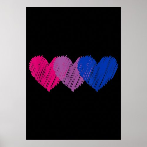 Bisexual Flag Hearts Love LGBT Bi Pride Poster