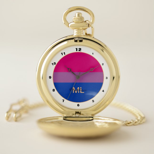 Bisexual Flag & Pride community / monogrammed flag Pocket Watch (Inside)