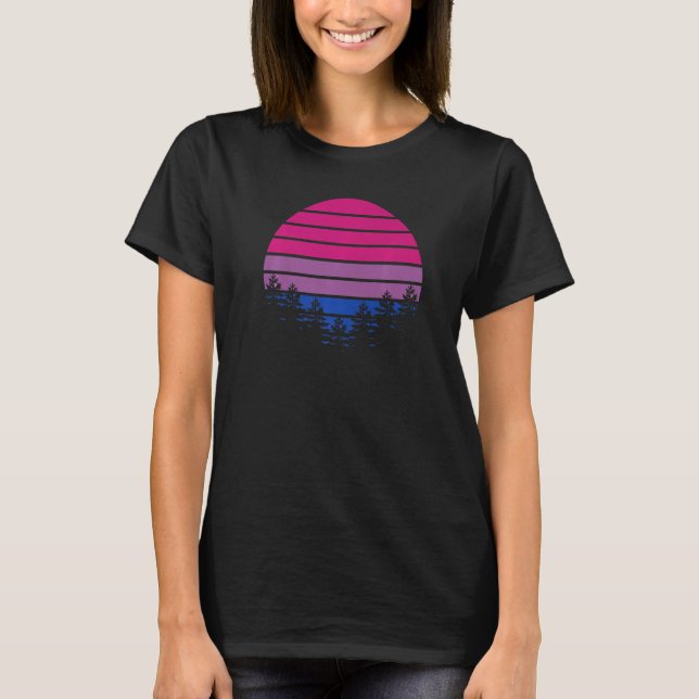 Bisexual Flag Retro Sunset Lgbt Bi Pride Support T-Shirt (Front)