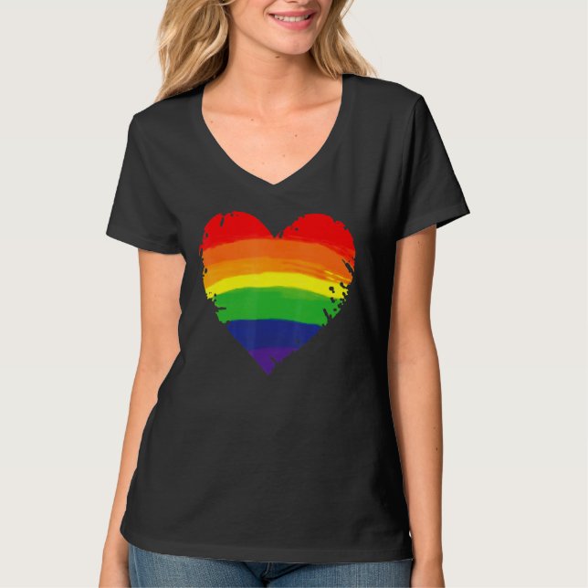 Bisexual Gay Queer Trans LGBTQ Rainbow Heart Rainb T-Shirt (Front)