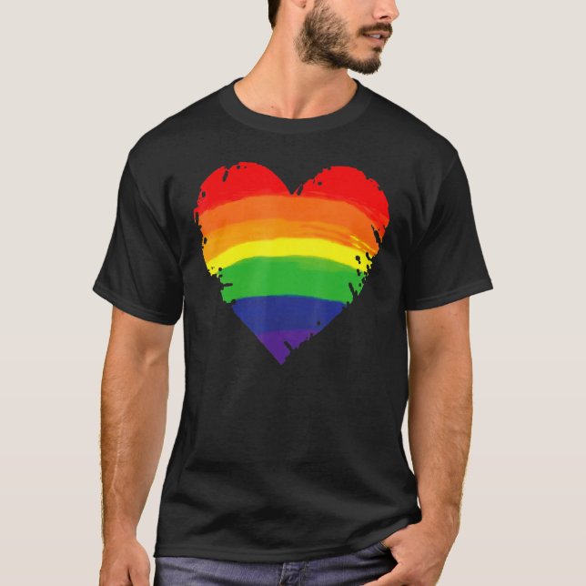 Bisexual Gay Queer Trans LGBTQ Rainbow Heart Rainb T-Shirt (Front)