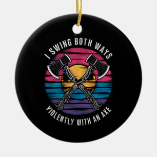 Bisexual I Swing Both Ways Axe Funny Bi Pride Flag Ceramic Ornament