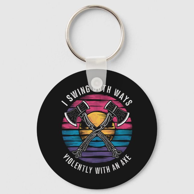 Bisexual I Swing Both Ways Axe Funny Bi Pride Flag Keychain (Front)