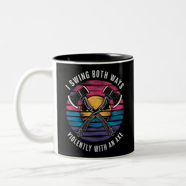 Bisexual I Swing Both Ways Axe Funny Bi Pride Flag Two-Tone Coffee Mug (Left)