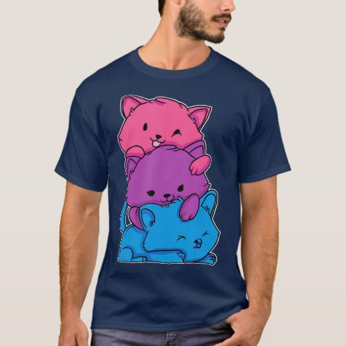 Bisexual LGB Cute Cat Pride Flag Gift Kawaii T_Shirt