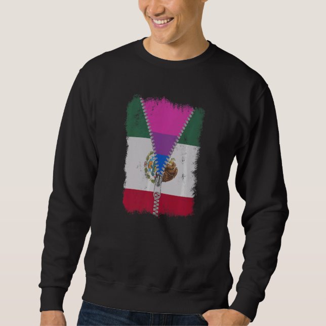 Bisexual Mexico Flag Zip Mexican Lgbt Pride Sweatshirt (Front)