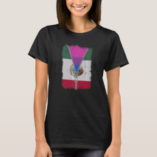 Bisexual Mexico Flag Zip Mexican Lgbt Pride T-Shirt