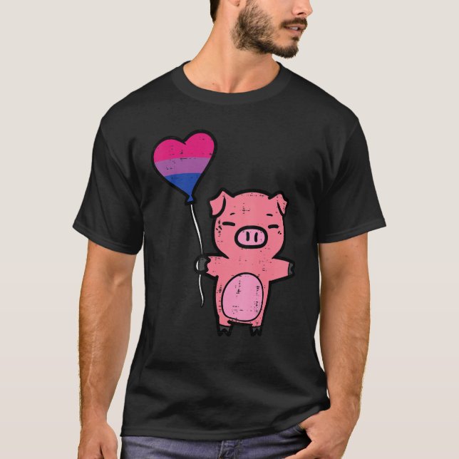 Bisexual Pig Heart Cute Bi Pride Flag LGBTQ Women  T-Shirt (Front)