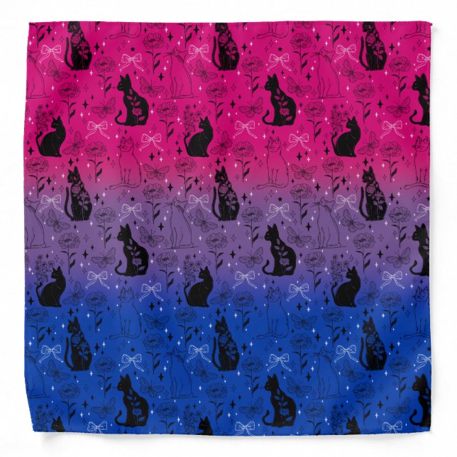 Bisexual Pride Black Cat - Mystical Witchy Bandana (Front)