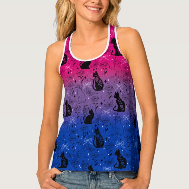 Bisexual Pride Black Cat - Mystical Witchy Tank Top (Front)