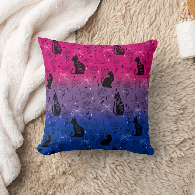 Bisexual Pride Black Cat - Mystical Witchy Throw Pillow (Blanket)