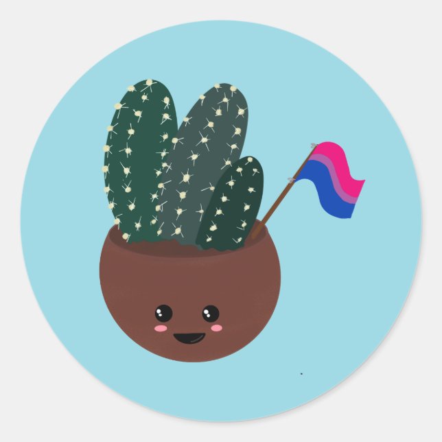 Bisexual Pride Cactus Classic Round Sticker (Front)