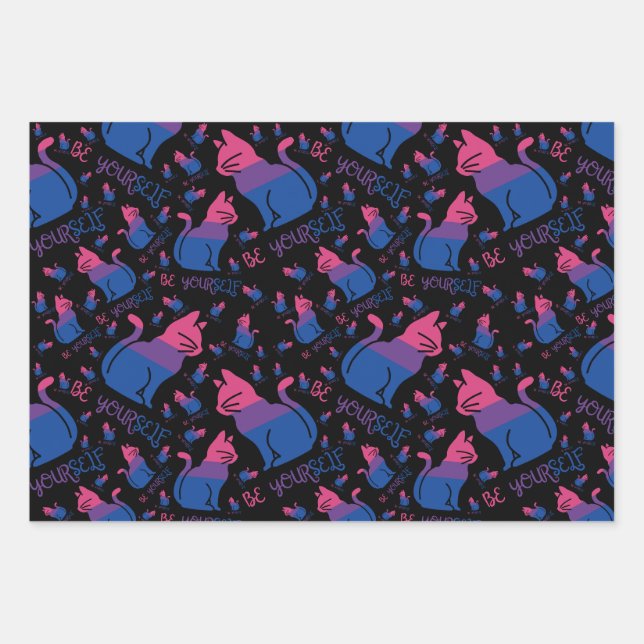 Bisexual Pride Cat - Be Yourself Wrapping Paper Sheets (Front)