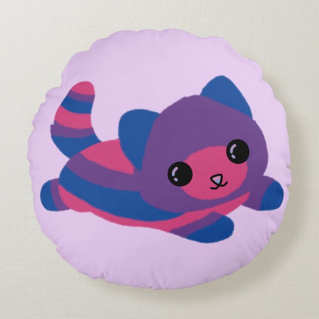Bisexual Pride Cat Round Throw Pillow (Front)