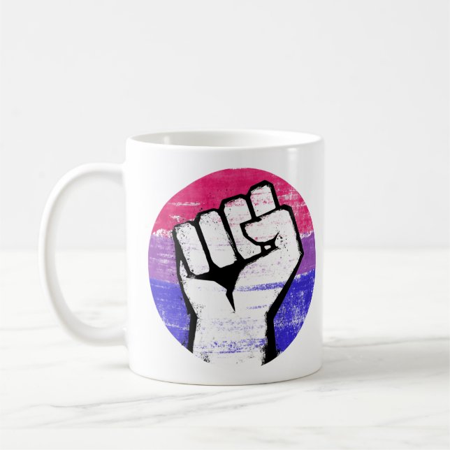 Bisexual Pride Fist Circle Print Coffee Mug (Left)