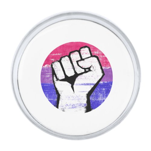 Bisexual Pride Fist Circle Print Silver Finish Lapel Pin