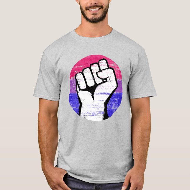 Bisexual Pride Fist Circle Print T-Shirt (Front)