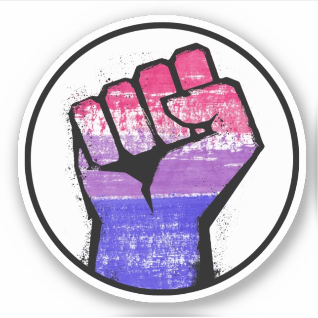 Bisexual Pride Fist Circle Sticker (Front)