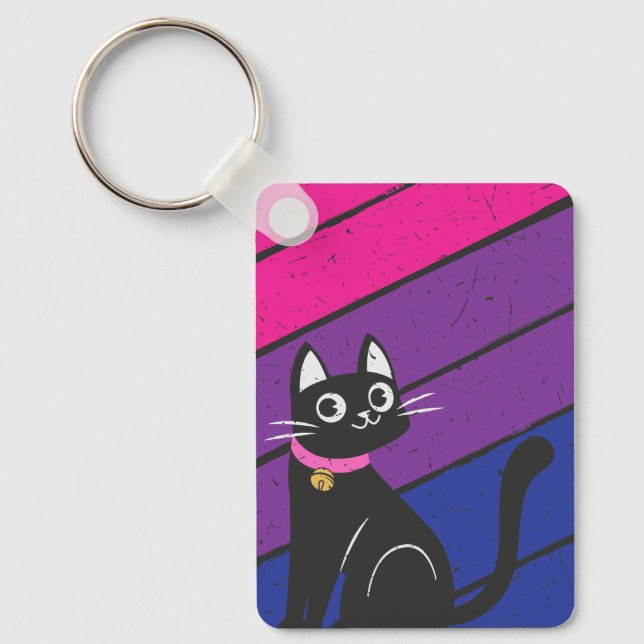 Bisexual Pride Flag and Bisexual Cat Keychain (Front)