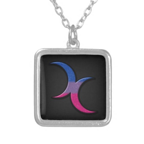 Bisexual Pride Flag Colored Crescent Moons Symbol Silver Plated Necklace