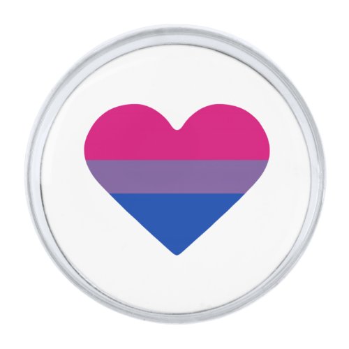 Bisexual Pride Flag Heart Silver Finish Lapel Pin