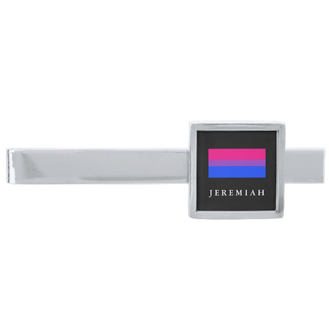 Bisexual Pride Flag Silver Finish Tie Clip (Front)