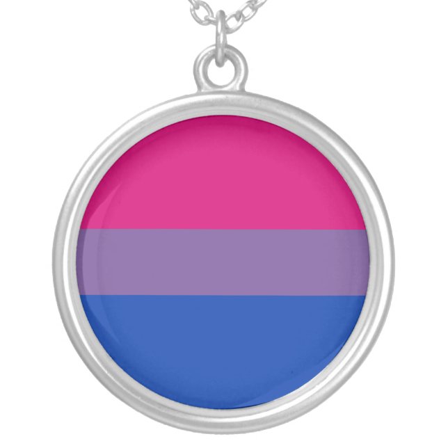 Bisexual Pride Flag Silver Plated Necklace (Front)