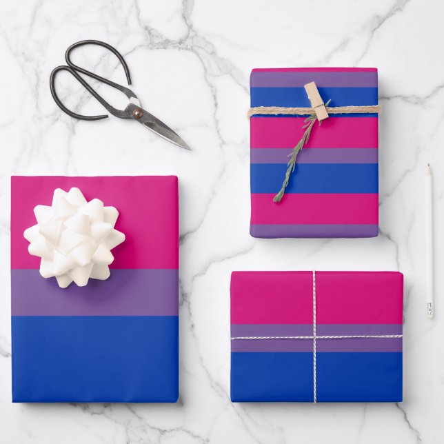 Bisexual Pride Flag Wrapping Paper Sheets (Front)