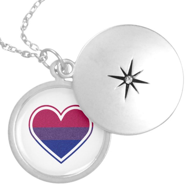 Bisexual Pride Glitter Heart Locket Necklace (Front)