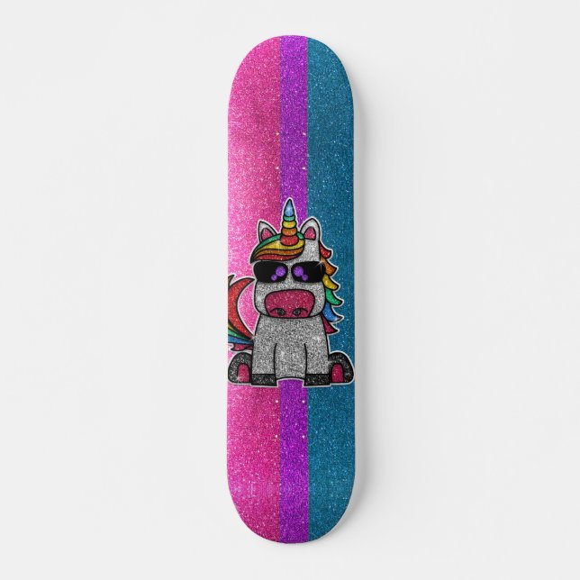 Bisexual Pride Glitter Rainbow Unicorn Skateboard (Front)