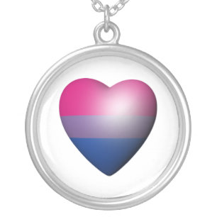BISEXUAL PRIDE HEART --.png Silver Plated Necklace