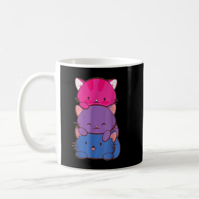 Bisexual Pride Kawaii Kitty Cat Pile Stack Anime L Coffee Mug (Left)