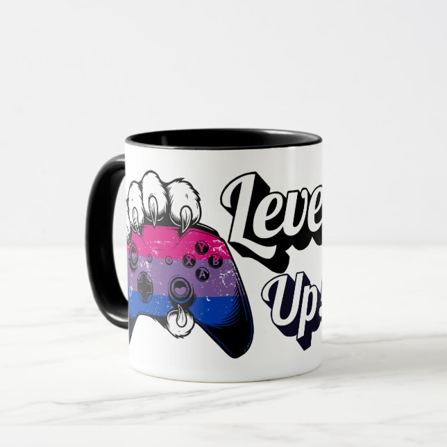 Bisexual Pride Level Up Tiger Paw Controller Mug (Front Left)