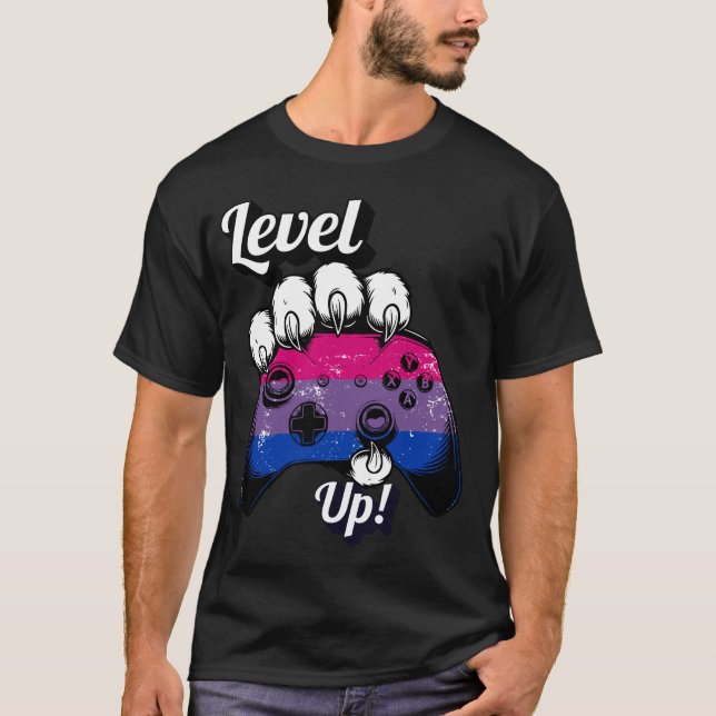 Bisexual Pride Level Up Tiger Paw Controller Shirt (Front)