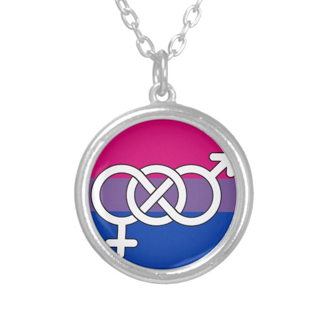 Bisexual Pride Symbol Flag Silver Plated Necklace (Front)