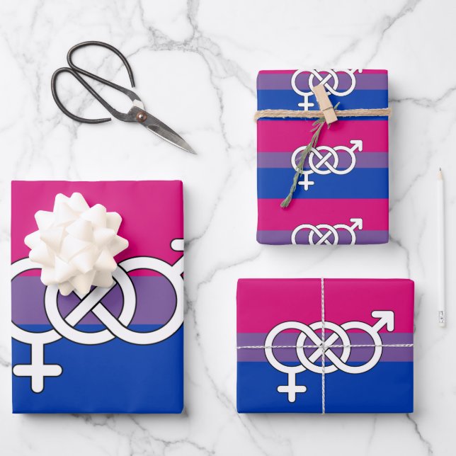 Bisexual Pride Symbol Flag Wrapping Paper Sheets (Front)