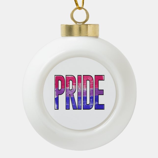 Bisexual Pride Word Ceramic Ball Christmas Ornament (Front)