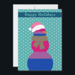 Bisexual snowman snowwoman christmas Card<br><div class="desc">Cute,  minimalistic and modern bisexual flag colored snowman Christmas card featuring striped  snowballs and a customizable "Happy holidays" greeting on a teal backdrop. 
Personalize your card with a custom greeting text.</div>