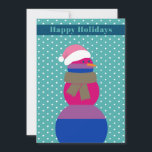Bisexual snowman snowwoman christmas Card<br><div class="desc">Cute,  minimalistic and modern bisexual flag colored snowman Christmas card featuring striped  snowballs and a customizable "Happy holidays" greeting on a teal backdrop. 
Personalize your card with a custom greeting text.</div>