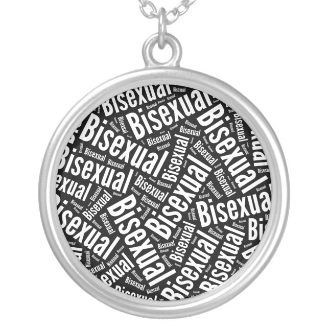 BISEXUAL WORD PATTERN WHITE -.png Silver Plated Necklace (Front)